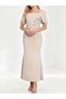 Beige Embellished Puff Sleeve Maxi Dress - 2
