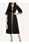 Black Belted A-Line Jalabiya with Gold Trim - 2
