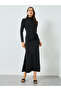 Black High Neck Ruched Detail Bodycon Maci Dress - 3