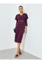 Burgundy A-Line Midi Dress with Cape Detail - 3