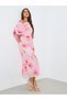 Women Pink Floral Print One Shoulder Midi Dress