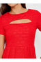 Red Lace Overlay Cut-Out Midi Dress - 4