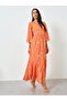 Orange Floral Print Mermaid Maxi Dress with 3/4th Sleeves - 3