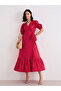 Women Red Floral Print Wrap Midi Dress