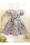 Girls Floral Print Puff Sleeve Pleated Dress - 2
