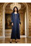 Women Navy Blue Embroidered A-Line Jalabiya - 4