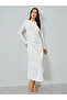 White Pleated Detail Long Sleeve Maxi Dress - 3