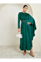 Teal Embellished Ruffled Cape Detail Maxi Dress - 3