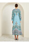 Blue Floral Embellished Long Sleeves Maxi Dress - 5