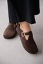Elvior Genuine Leather Women's Shoes with Gold Adjustable Buckle Detail - Brown