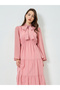 Women Pink Tiered Maxi Dress with Tie-Up Neck - 2