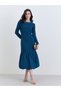 Women Teal Embellished Neckline Midi Dress - 2