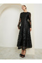 All-Lace Textured Long Sleeve A-Line Maxi Dress