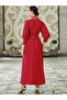 Women Red Embellished Open Collar Golden Trim Jalabiya - 3