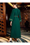 Women's Solid Rhinestone Embellished Golden Trim V Neck Long Sleeve Jalabiya - 6