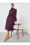 Purple Bell Sleeve Ruffled Detail Midi Dress