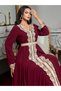 Women Burgundy Golden Trim Patch Detail Jalabiya - 5