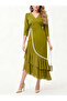 Green V-Neck Ruffle Hem Midi Dress - 2