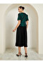 Green Jacquard Pleated A-Line Midi Dress - 5
