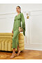 Green Fringe Sleeves Sheath Midi Dress