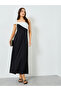 Black Color Block One Shoulder A-Line Maxi Dress - 4