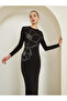 Black Embellished Bodycon Midi Dress - 2