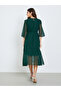 Green A-Line Midi Dress with Ruffle Detail - 5