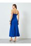 Blue Bandeau Neck Frill Detail Maxi Dress - 5