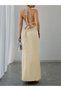 Women Beige Halter Neck Sleeveless Bodycon Maxi Dress - 2