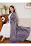 Floral Print Purple Abaya with Front Tie Detail - 6