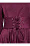 Women Burgundy Long Sleeves A-Line Midi Dress - 3