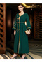 Women's Solid Rhinestone Embellished Golden Trim V Neck Long Sleeve Jalabiya - 2