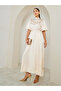 Cream Embellished Pleated A-Line Maxi Dress