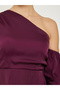 Burgundy One Shoulder A-Line Midi Dress - 4