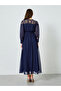 Women Navy Blue Lace Insert A-Line Maxi Dress - 5