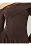 Brown One Shoulder Gathered Detail Maxi Dress - 3