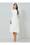 White Lace Short Sleeves A-Line Midi Dress - 3