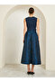 Navy Blue Floral Sleeveless Maxi Dress with Bow Detail - 4