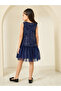 Girls Navy Blue Sleeveless Embellished Dress - 4