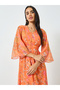 Orange Floral Print Mermaid Maxi Dress with 3/4th Sleeves - 2