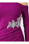 Purple One Shoulder Embellished Bodycon Midi Dress - 4