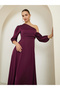 Burgundy One Shoulder A-Line Midi Dress - 3