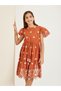 Girls Brown Embroidered A-Line Midi Dress - 2