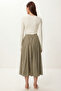 Summer Flared Midi Woven Skirt Lcr0110 Olive Green - 4