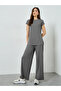 Women Grey Wide Leg Ribbed Joggers - 5