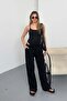 Women's Adjustable Waist Wide Leg 100% Cotton Trousers Black - 26Y Yp5545 - 4