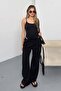 Women's Adjustable Waist Wide Leg 100% Cotton Trousers Black - 26Y Yp5545 - 3