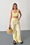Women's Adjustable Waist Double Pocket Wide Leg Pants Yellow - 26Y 4010 - 4