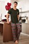 Men's Pocket Detailed Short Sleeve Plaid Couple Pajamas - 3