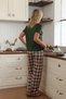 Women's Pocket Detailed Short Sleeve Plaid Couple Pajamas - 6